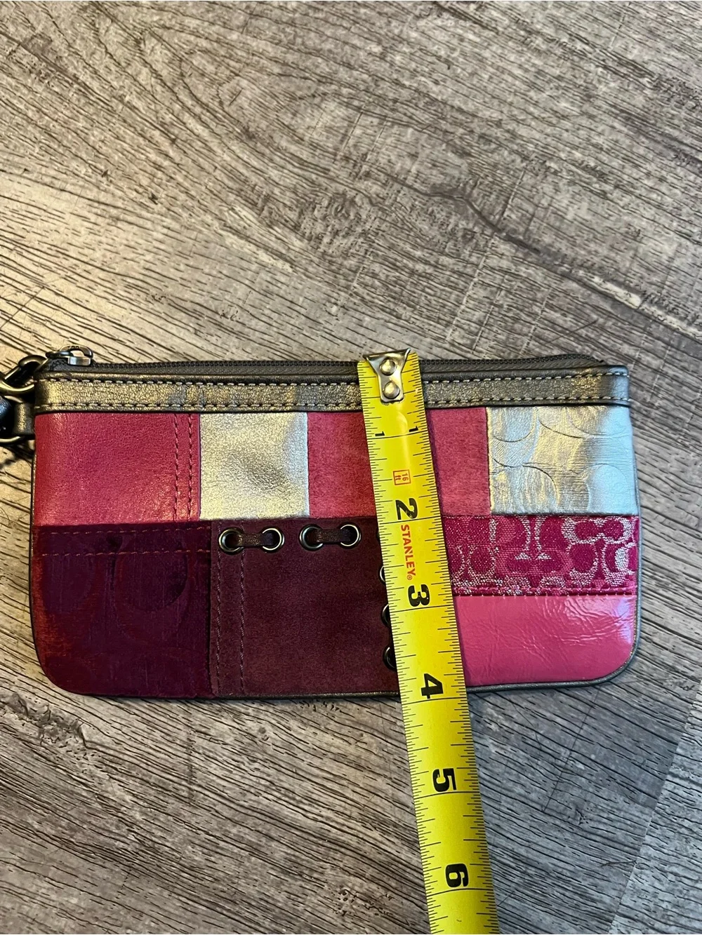 Coach Patchwork Red and Brown Wristlet